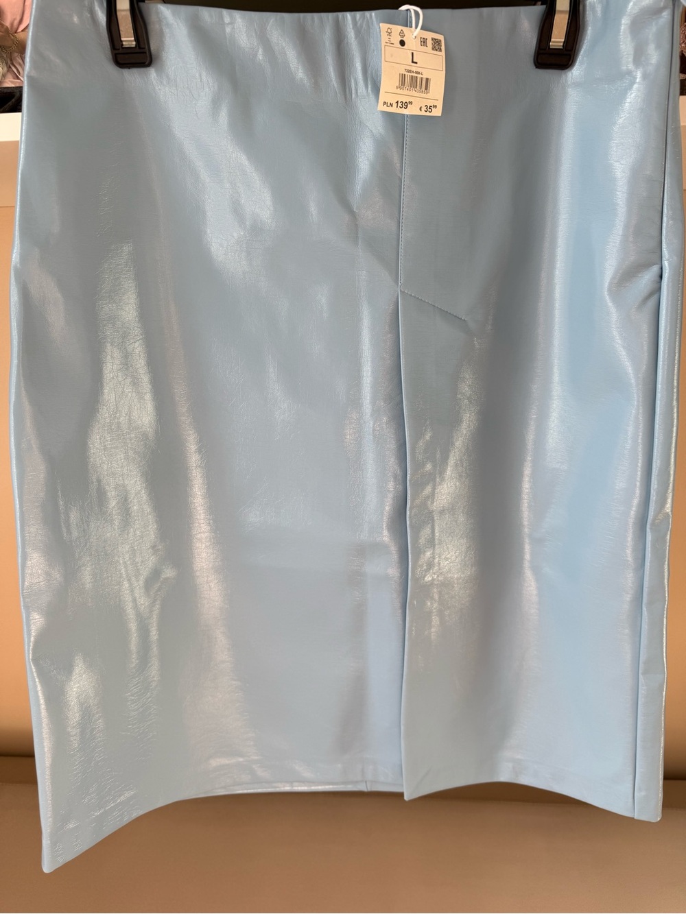 Reserved Light Blue Patent Pencil Skirt